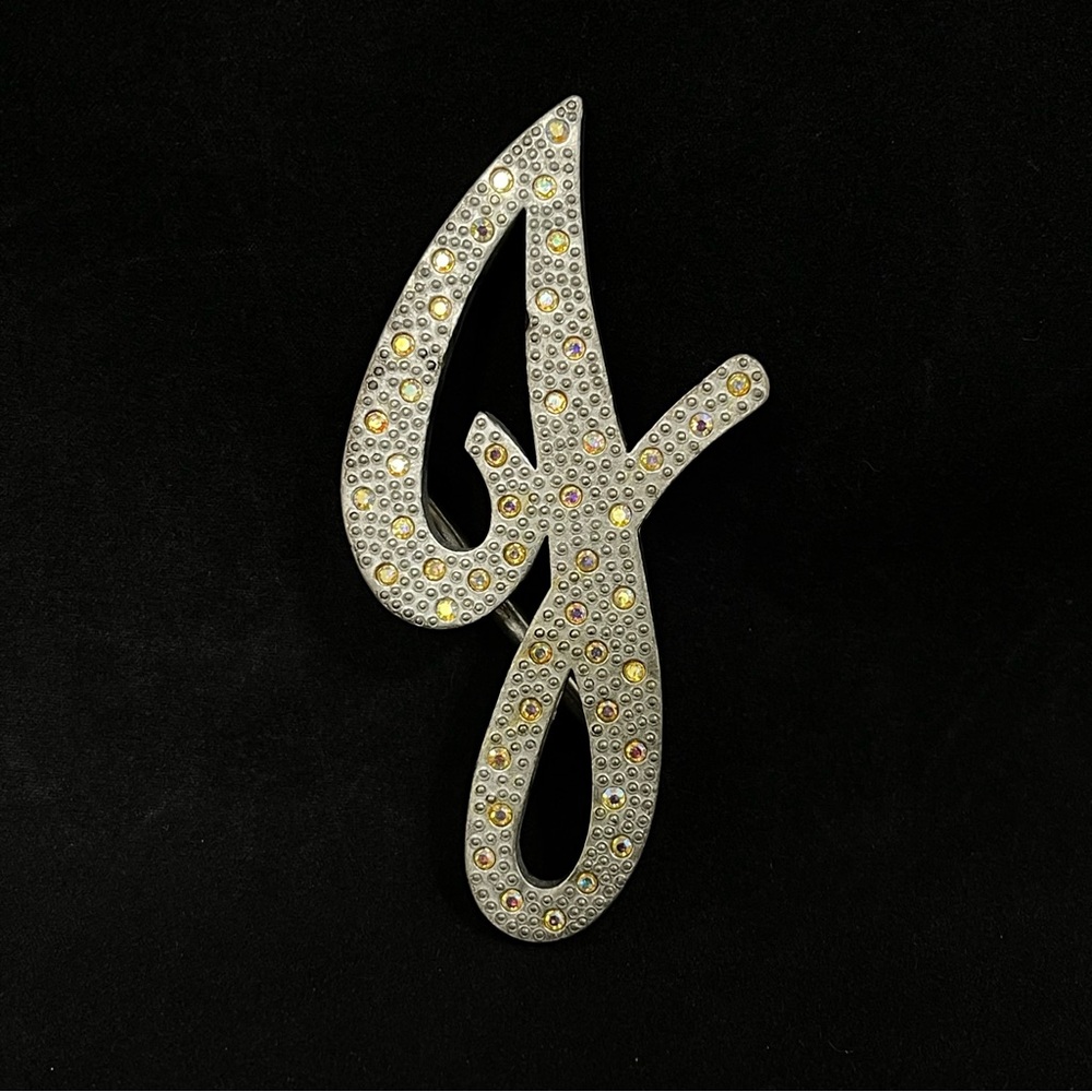 Blue Ruby Letter J Rhinestone Embellished Belt Buckle Bling Jeweled Statement